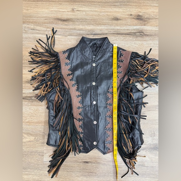 Diamond Supply Co Black and Brown Leather Jacket with Fringe western/ biker vest - Picture 8 of 8